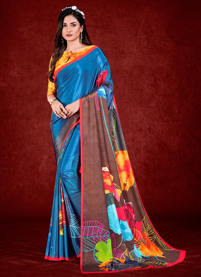 Crape Multi Colour Party Wear Digital Abstract Printed Saree